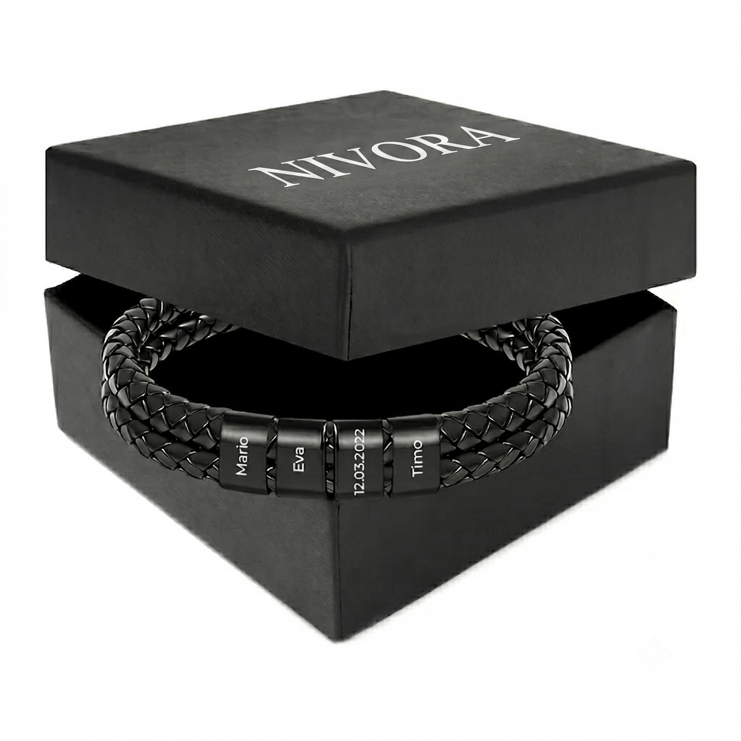 Engraved Leather Bead Bracelet