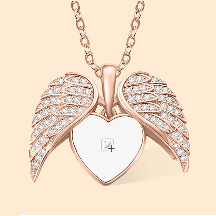 Custom Angel Wings Heart Photo Necklace